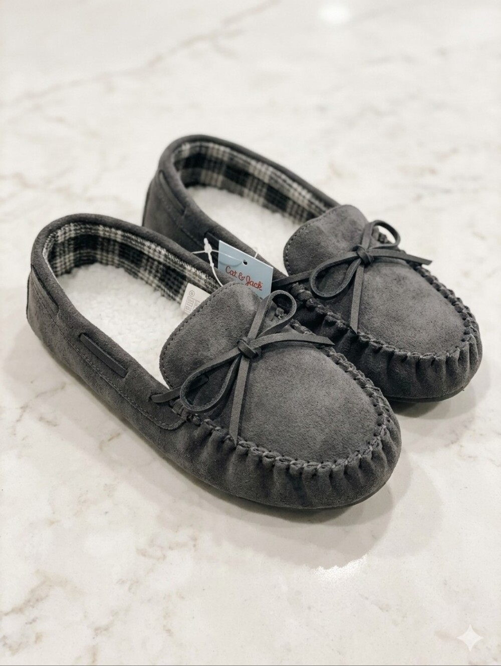 Cat & Jack Kids Gray Suede Moccasin Slippers